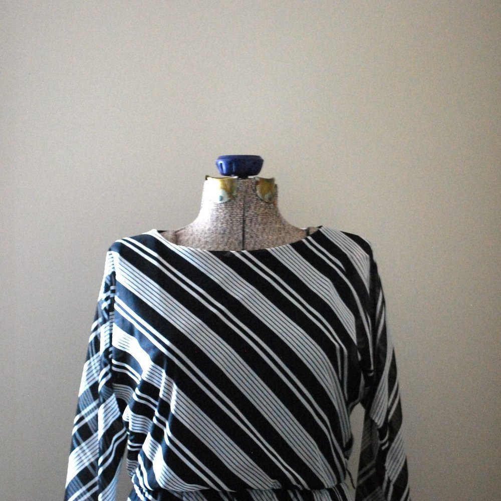 Sheer asymmetrical Black and white striped dress